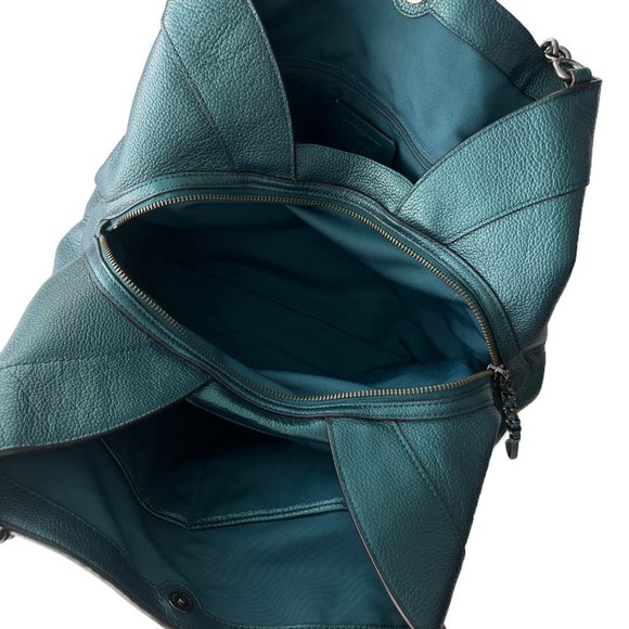 Coach Pebbled Leather Lexy Chained Shoulder Bag In Metallic Teal F22209 - NWOT - Picture 9 of 9